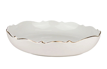 Блюдо круглое глубокое "Волна" отводка золотом 245*245*50