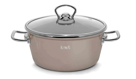 Кастрюля 3,5 л эмал. со стекл. кр., ручка хром; цвет:кремово-розовый