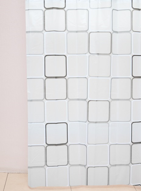 Штора для ванной Delphinium "Квадраты" ПВХ 180х180см, 12 колец, мультиколор (1)