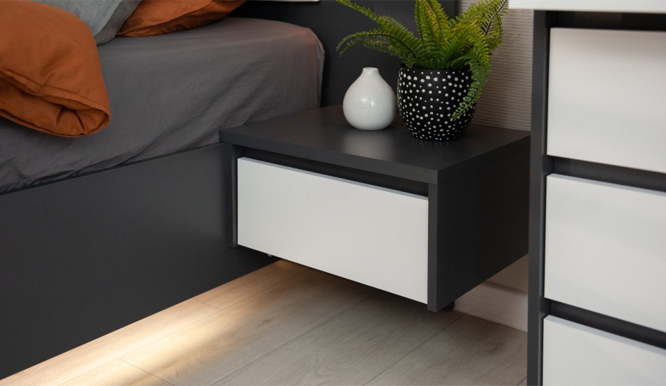 Тумба прикроватная Спальня Мишель 1ящ (2шт) (Антрацит/Белый жемчуг)