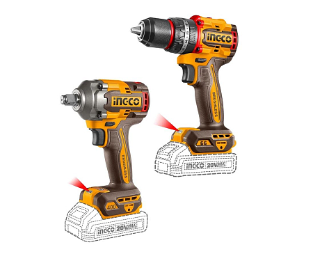 Набор шуруповерт 66 N.m+гайковерт 400N.m SUPER INGCO CKLI20275 INDUSTRIAL 20В, BL. Li-Ion