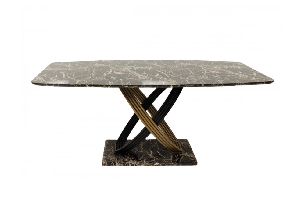 Стол обеденный Сфера 1000 (D1000) (Керамика мрамор, МДФ черный матовый,каркас)