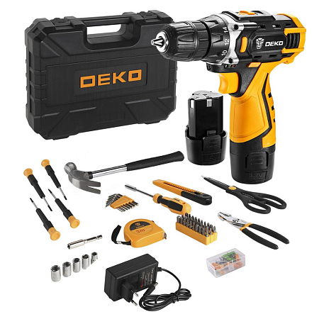 Аккумуляторная дрель-шуруповерт DEKO DKCD12FU-Li-Ion в кейсе + набор инструментов 104 шт, 12В, 2х2 А