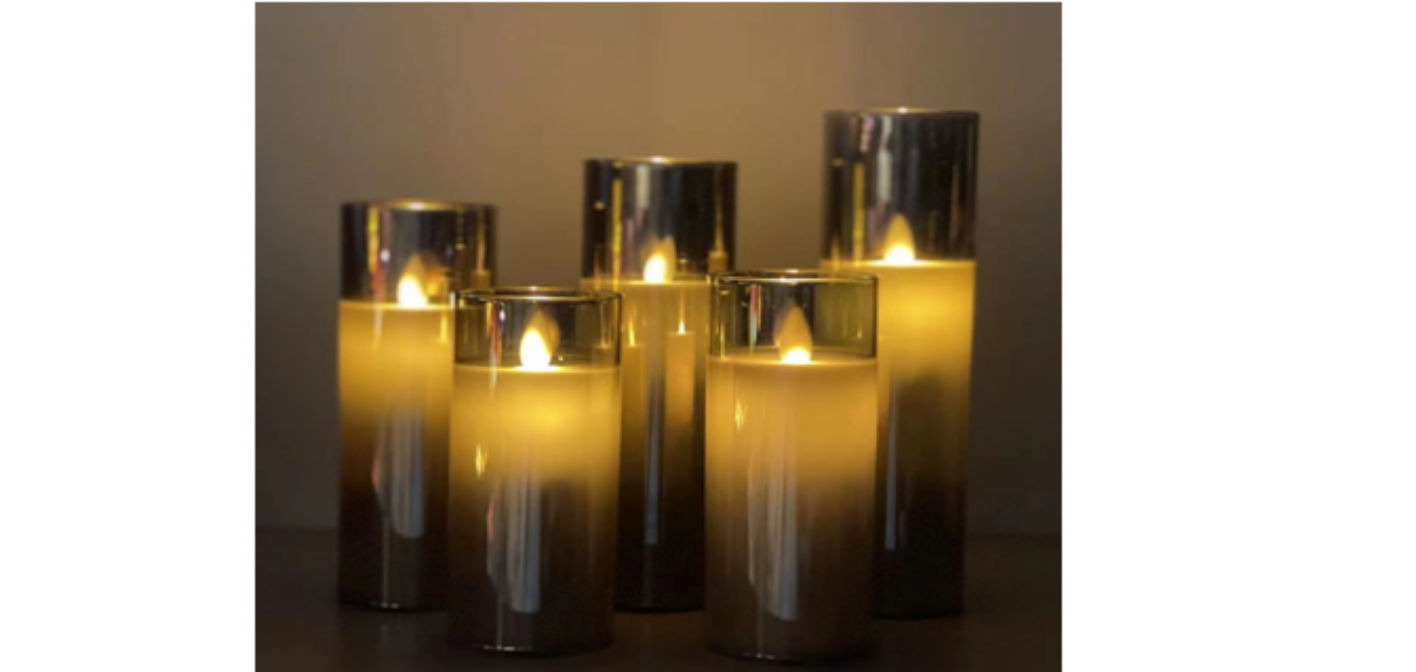 Свеча серебро 7,5*15 см батарейки 3 ААА