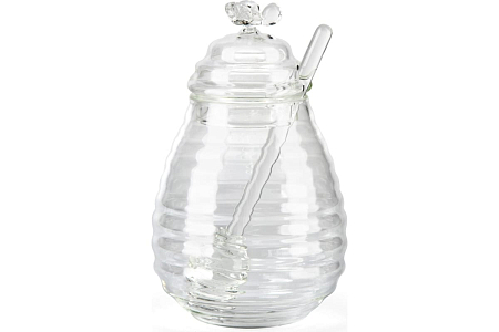 СТЕКЛЯННАЯ БАНКА ДЛЯ МЕДА СО СТЕКЛ.ЛОЖКОЙ, 400 МЛ (BH-002)