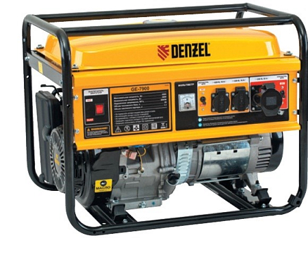 Генератор бензиновый GE 7900, 6,5 кВт, 220В/50Гц, 25 л, ручной старт// Denzel