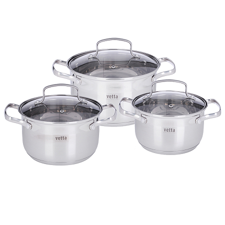 Набор кастрюль, VETTA Берн индукция 6 пр (1,9л+2,6л+3,5л) со ст. крышкой
