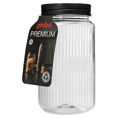 Банка 1,3л Premium закр/кр квадр. черный (12)  Быт