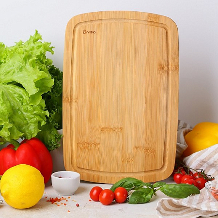 Доска разд. с желобком, 30х20х1 см, бамбук, BRAVO