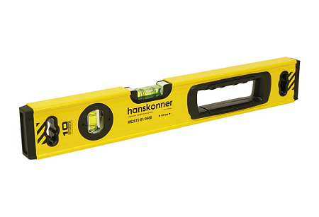 Уровень алюм.400мм,2 колбы,усилен,фрезеров.,магнит,точность 0,5мм/м, Hanskonner