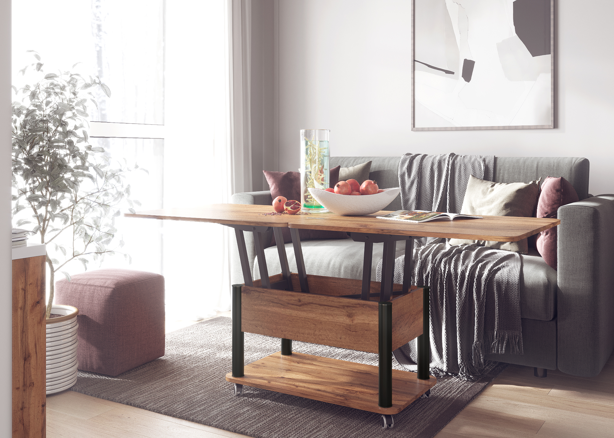 Стол-трансформер "Дебют 3" СТТ 103 дуб вотан/ножки чёрные