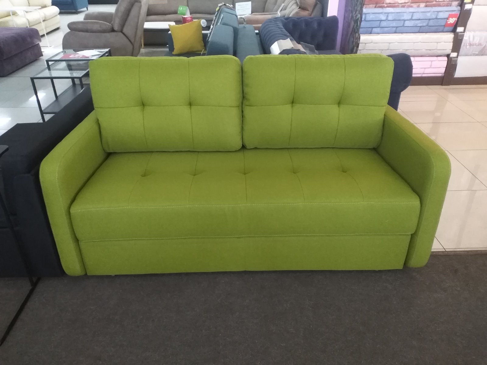 Диван-кровать КАРИНА - 02 (382 586, Falkone 22 lime) двухместный maxi, прямой, мех. «Ergonom»