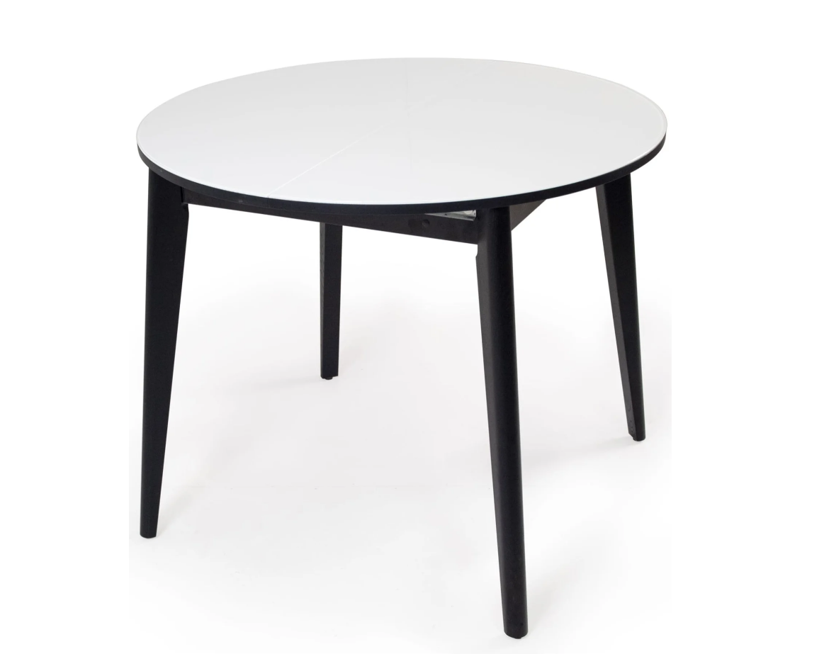 Стол Марс-2 стекло D900(310) белое ПВХ черный Подстолье 4H-5 черный