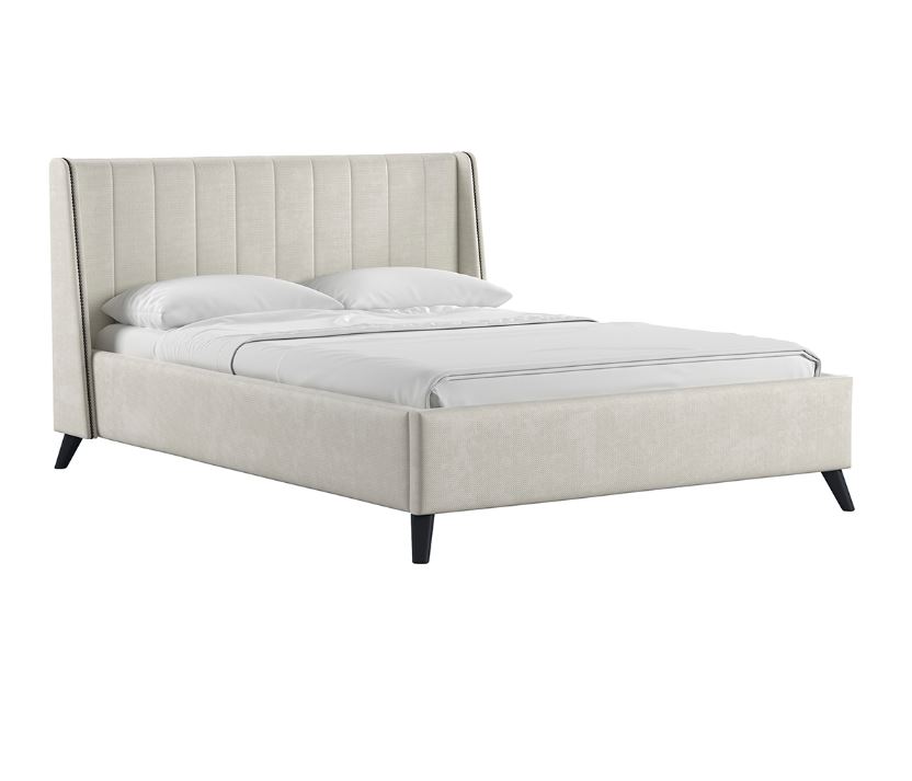 Кровать двойная Мелисса 140  (Тори 56 велюр (светло-бежевый)(основание+дно+механизм)			