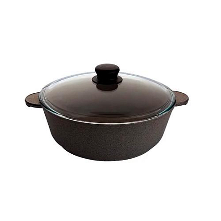 Жаровня а/п литая 5,5л. 32см. со стекл. крышкой (цвет:чёрный)