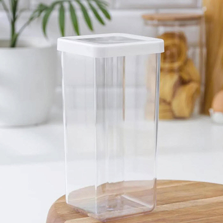 Емкость д/сыпучих продуктов 1,4л Степ квадр. 10*10*21см белый (10) М1293