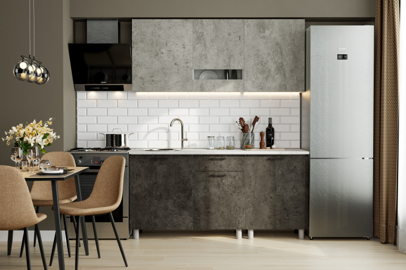 Кухонный гарнитур "Розалия" 1,7м (со столешн) Серия 2 (Белый/Цемент светл/Цемент тёмн/Антар)