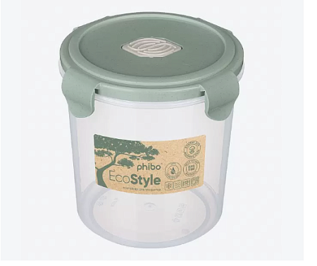 Контейнер д/СВЧ и холод. 1,15л Eco Style круг. герметич. клапан зеленый флэк (24) 433121936 Быт