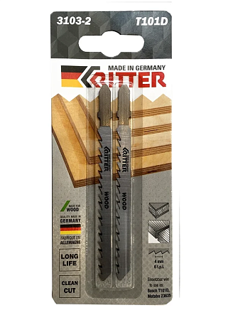 Пилки для лобзиков Ritter Eco по дереву Т101D CrV 100/75мм, шаг 4 мм 6TPi (Прямой чистый рез) (2 шт.
