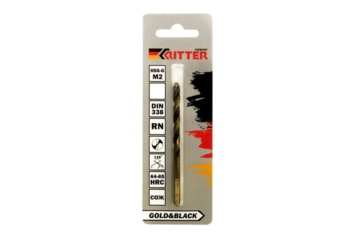 Сверло по металлу Ritter EC 7,0 мм (HSS-G M2 Gold&Black) DIN 338 RN (1 шт в блистере) (500/100/1)