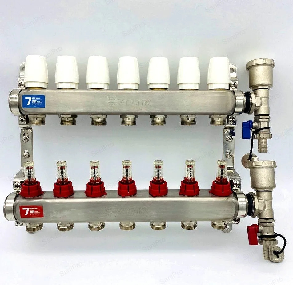 Группа коллекторная VIEIR 1х7х3/4" с расходомер, дренаж. кр, воздухоотвод., нерж. сталь(_5_)