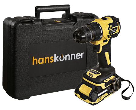Дрель акк б/щ Hanskonner, 18В, 1BatterySystem,60Нм, пл.патрон, 2х2Ач,кейс