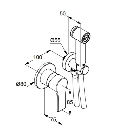 Набор с гигиеническим душем ZENTA встраиваемый смеситель, шланг (хром)