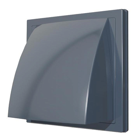 Выход стенной вытяжной с обратным клапаном 150х150 с фланцем D100, ASA, серый (20)