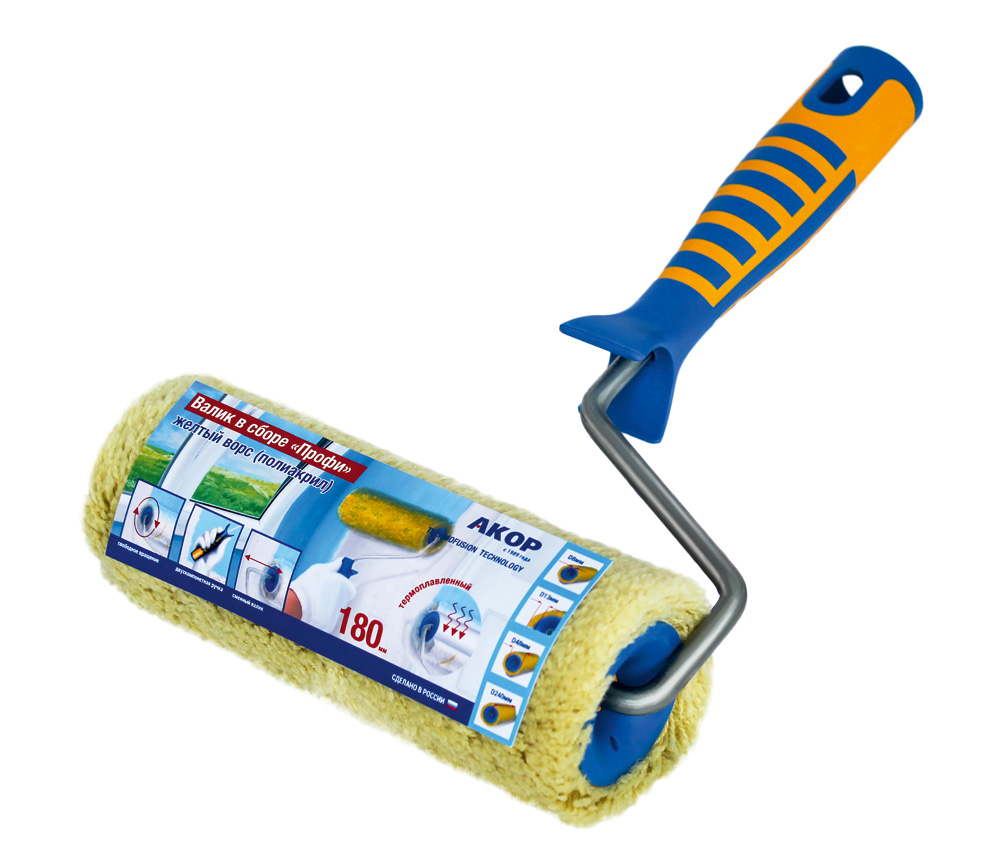 Валик с ручкой ПРОФИ 180 Полиакрил желтый ворс  Акор (30)