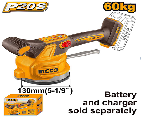 Виброприсоска для укладки плитки аккумуляторная 20В 60 кг без АКБ и З/У INGCO CTVLI2001 INDUSTRIAL