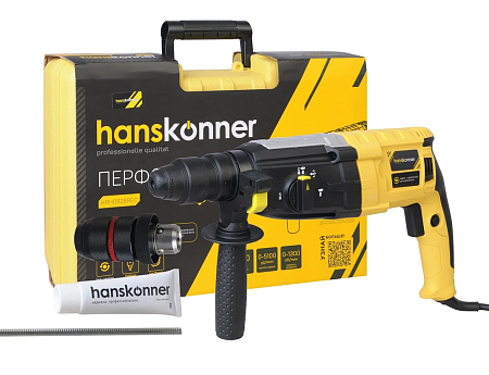 Перфоратор Hanskonner, 850Вт, 28мм, 3.2Дж, 0-5100уд/мин, 3 реж, БЗП, 4м кабель, кейс