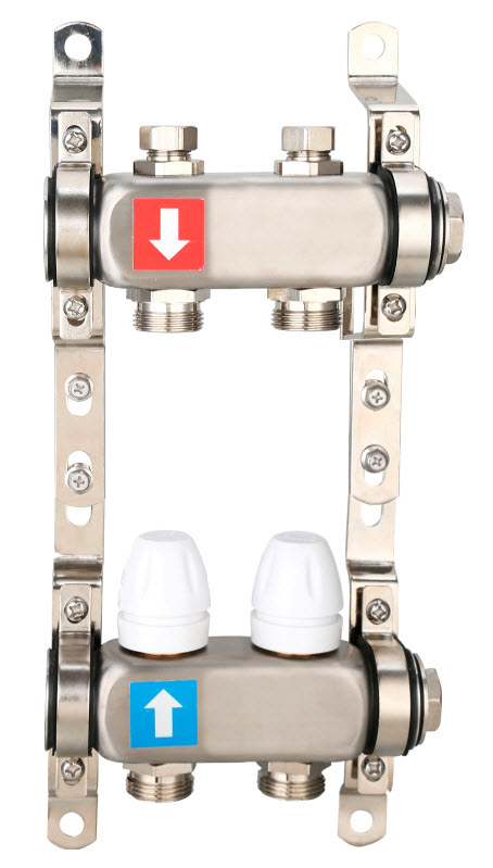 Коллектор регулируемый с запорными клапанами Нерж 2 вых GAPPO (1)