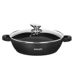 Сотейник с крышкой 3,8л d28х7,5см,  а/приг.покр.Мрамор, силик.протекторы ручек