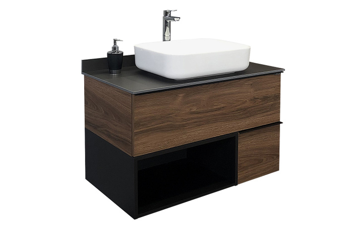 Тумба Штутгарт-90 дуб тёмно-корич с черной столешн + ум. COMFORTY -9378 (1)