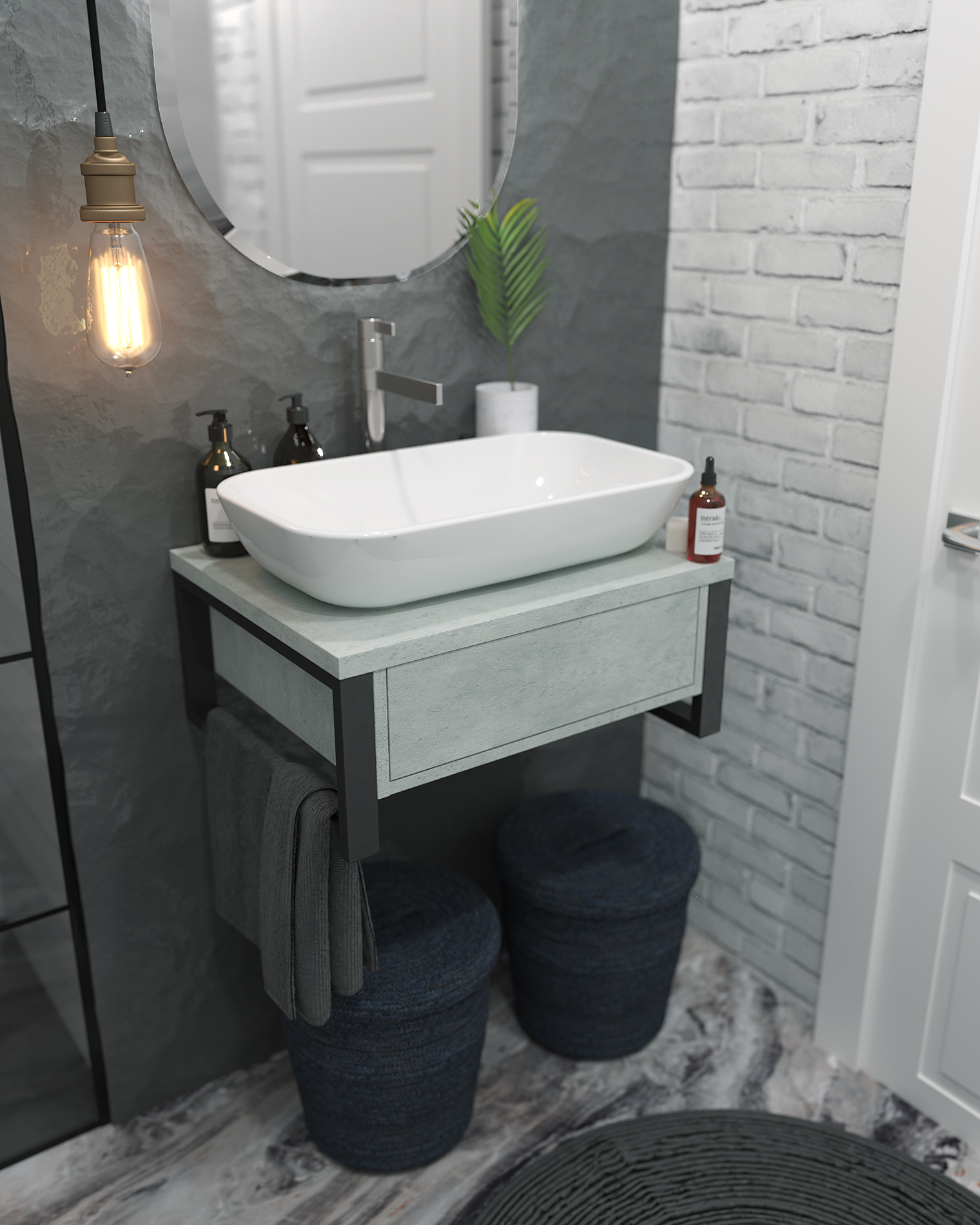 Тумба GRUNGE LOFT 60П 1в.я Бетон светлый