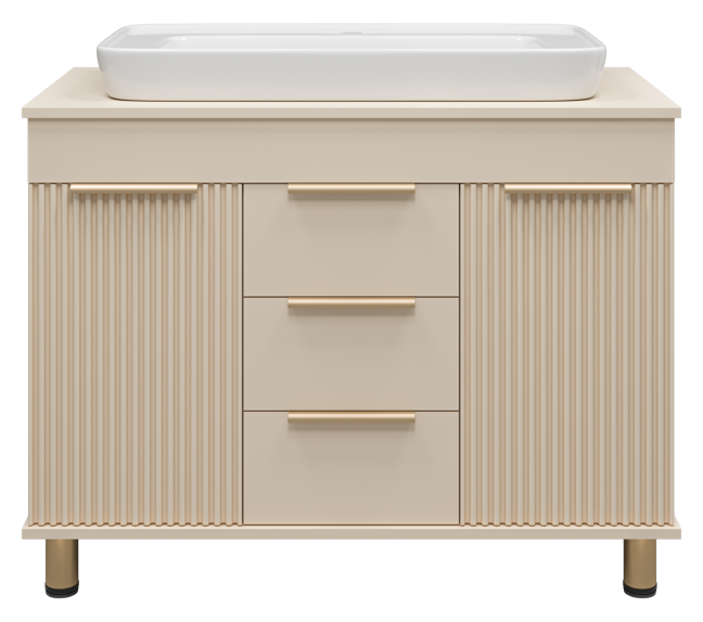 Тумба ENFIDA -100 напольная 3 ящ. бежев.мат.эмаль + DOPPIO УМЫВАЛЬНИК 0117- 810Х 420/ГЛАЗУРЬ,белый