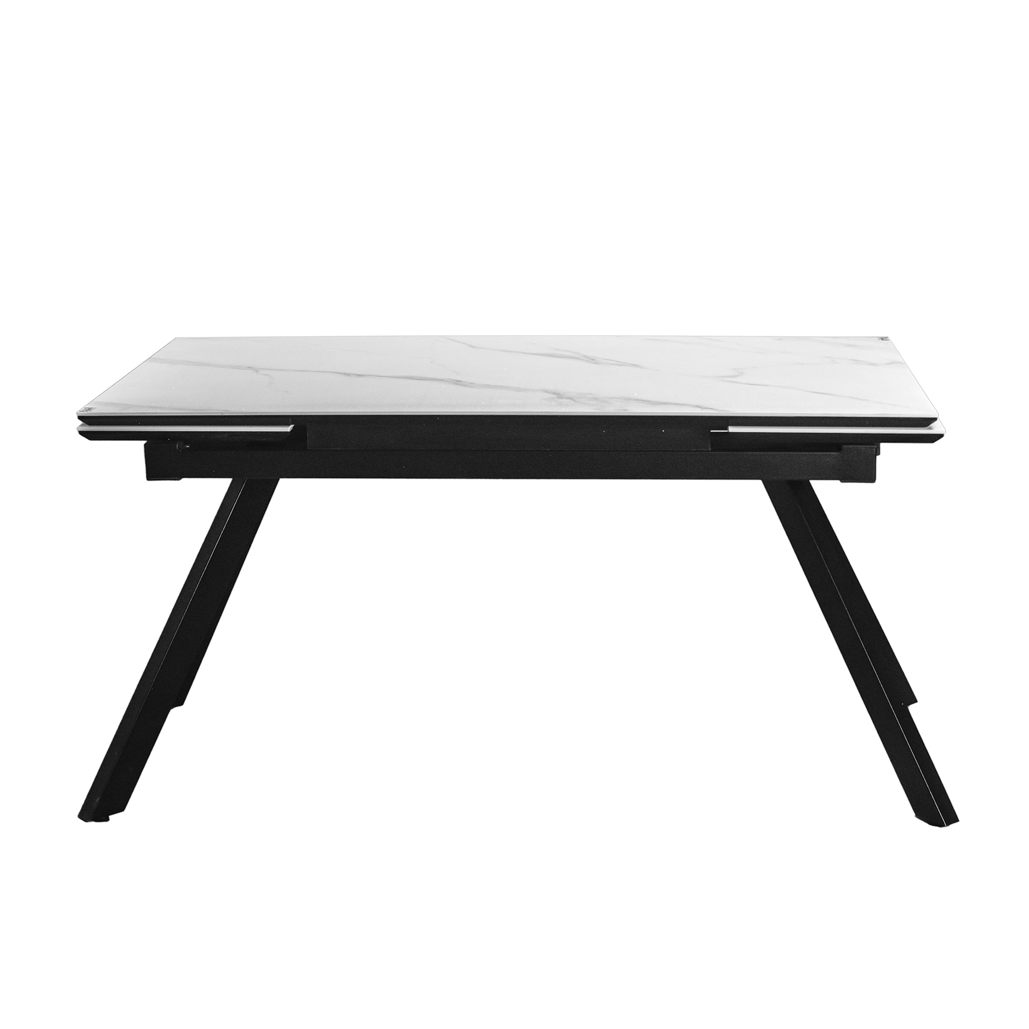 Стол АТЛАНТ 2 Керамика (мрамор белый,МДФ+пленка черная,каркас муар черный)
