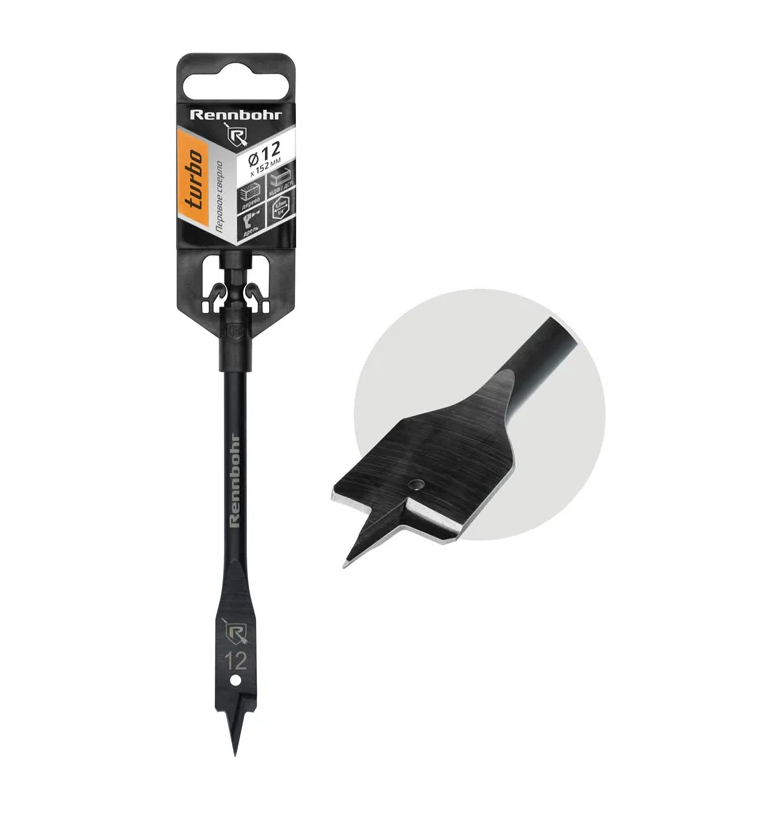 Сверло по дереву перовое 12x152мм Rennbohr Turbo