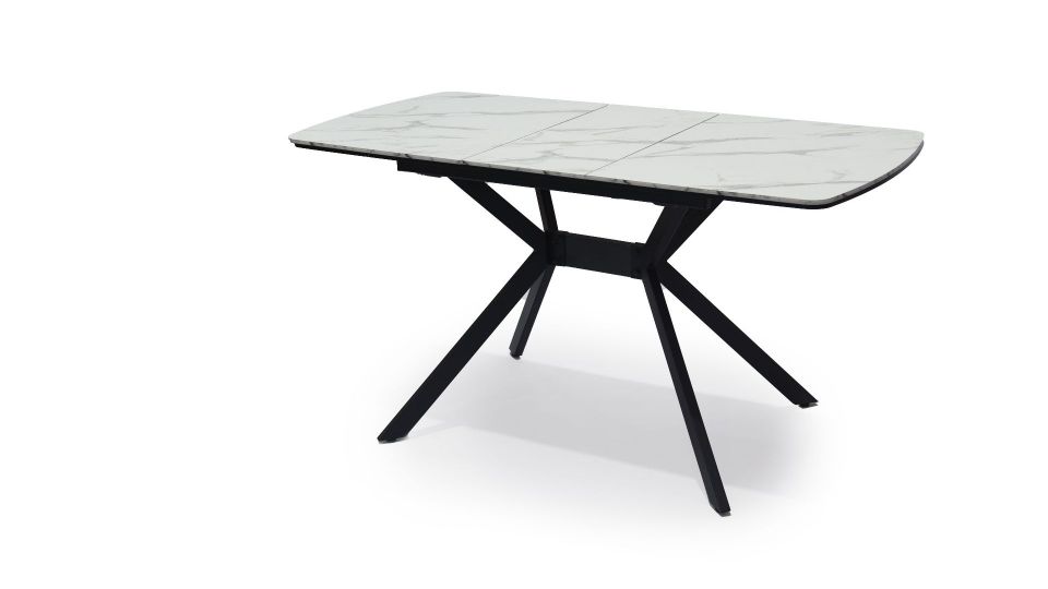 Стол ОЛИМП 1 Керамика (ДГ-1 мрамор белый,МДФ+пленка белая,каркас МУАР белый)