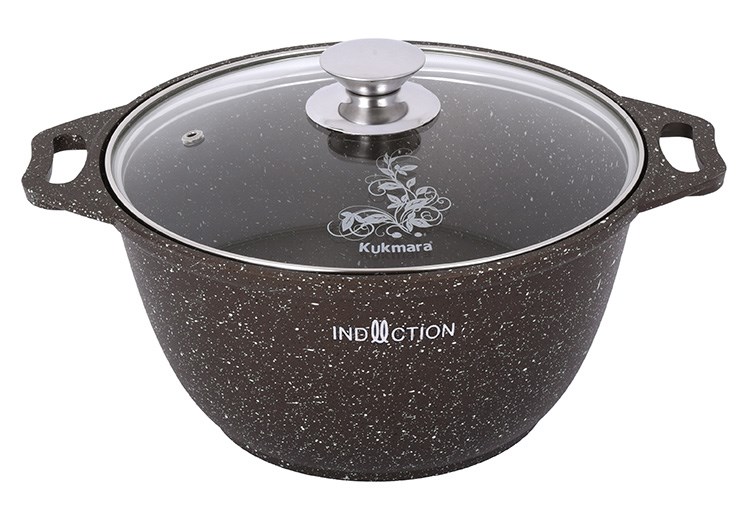 Кастрюля 6,0л Мраморная ст/кр а/п кофейный мрамор п/у (2) кмк62-1а