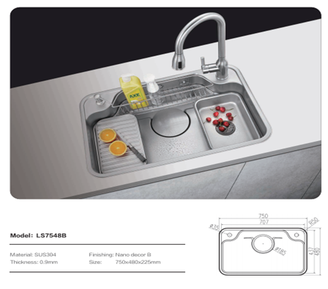 Мойка многофунк-я "FLUP" 75x48х22,5см, нерж.сталь (толщ металла 0,9 мм) без смесителя(_1_)