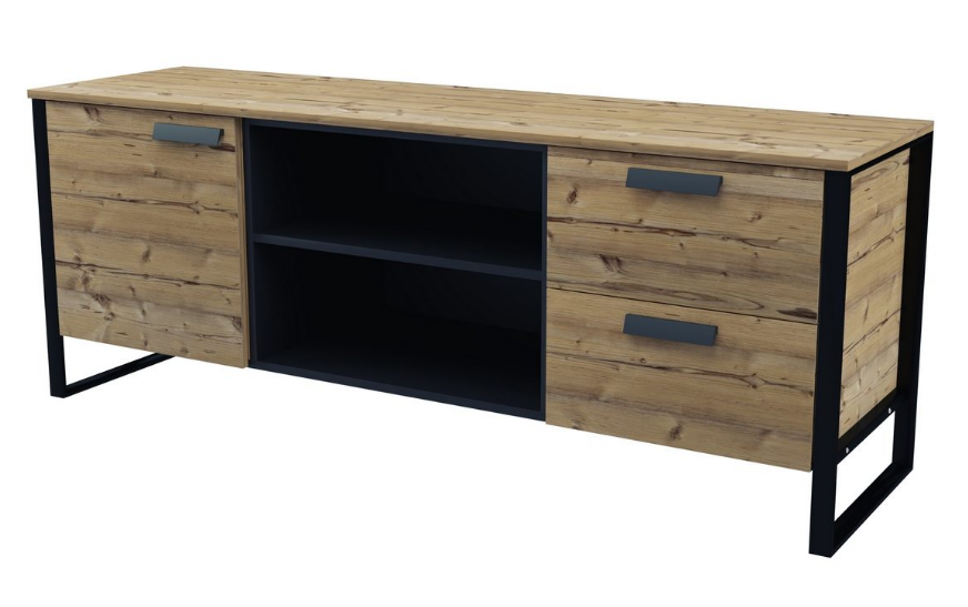 Тумба ТВА Тм021.1 (ЛДСП Пихта/ЛДСП Черный/МЕТАЛЛ Черный Муар/ (0167/0001/0009/))