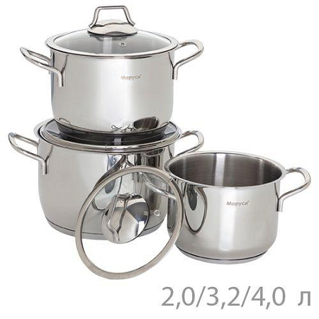 Набор кастрюль 6 пр. из нерж.стали со стекл. кр. (2л, 3л, 3,7л)