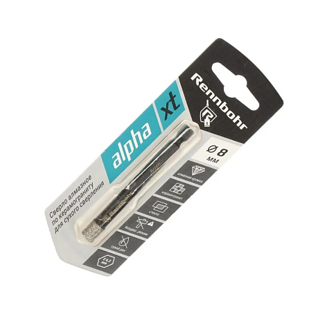 Сверло алмазное по керамограниту  хв. E6,3,  6мм, сухой рез, Rennbohr Alpha XT