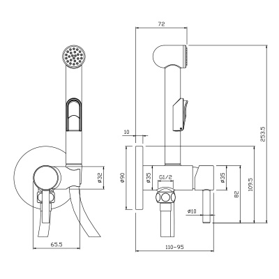 Смеситель Россинка для биде X25-51 (25мм) хром встройка, гигиенический душ  (12) купить в интернет магазине Вегос-М в Ангарске