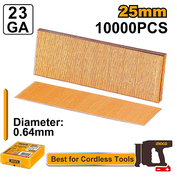 Шпильки для нейлера 23 GA 25 мм 10000 шт INGCO ANA06825 INDUSTRIAL (для CBNLI3603)