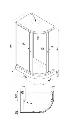 Душевая кабина "Коралл 120*80 А" лев., 1/4 круга, низ. подд., Белый, Мозаика, ДН4 (7 мест) купить в интернет магазине Вегос-М в Ангарске