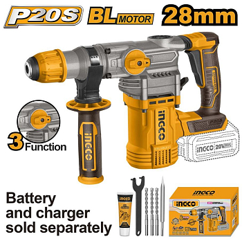 Перфоратор аккумуляторный бесщеточный INGCO CRHLI20288  20В без АКБ и З/У  INDUSTRIAL (4)